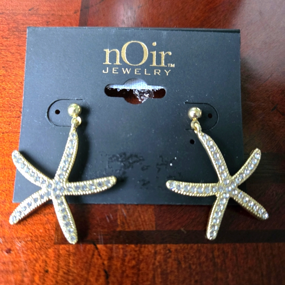 New nOir Earrings Studs Jewelry Gold Starfish Crystal Beach Fashion Rhinestone